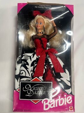 Vintage 1994 night dazzle Barbie Red, Black & White Evening Gown